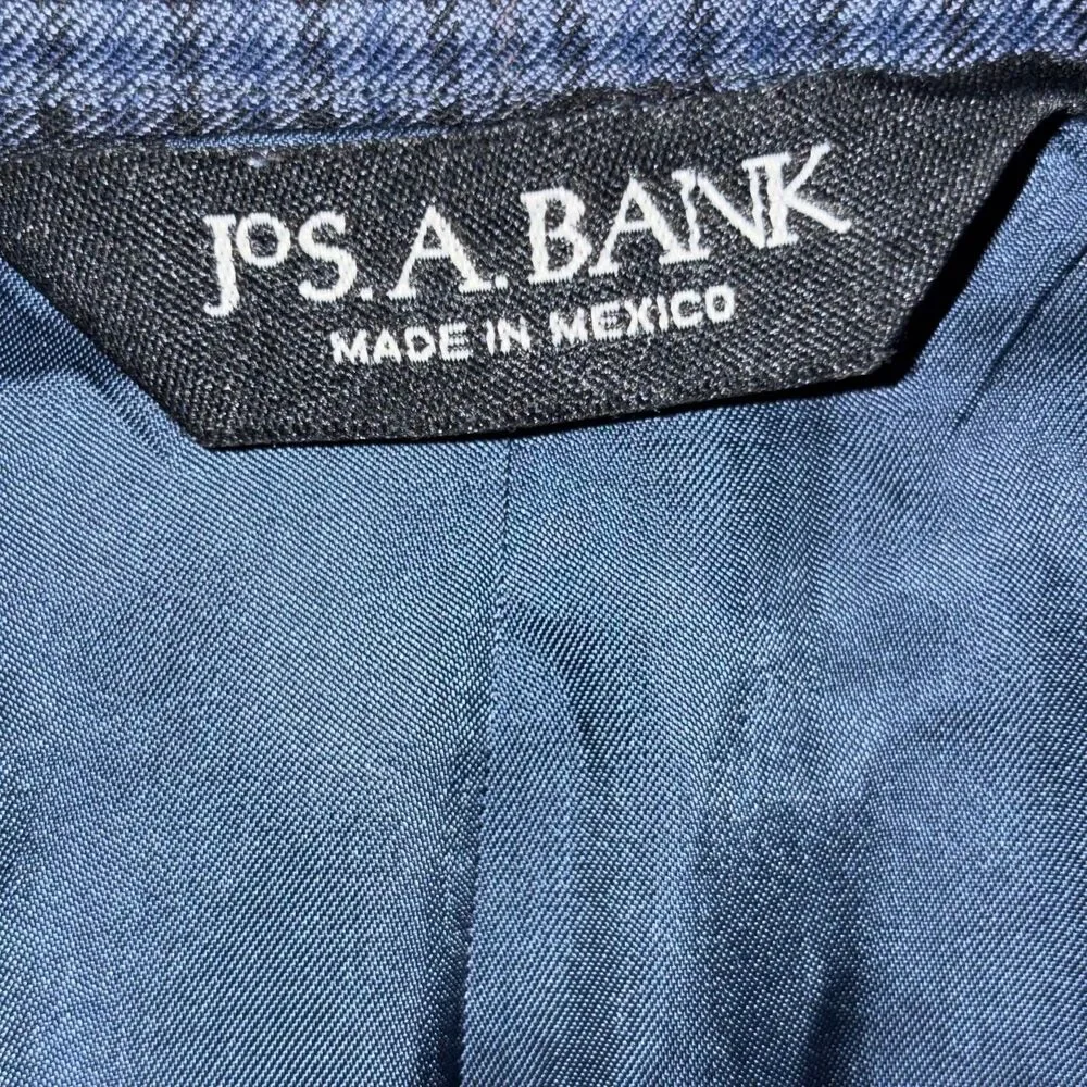 Jos. A. Bank Blue Check Mens 43R 100% Wool Blazer Sport Coat Suit Jacket Plaid